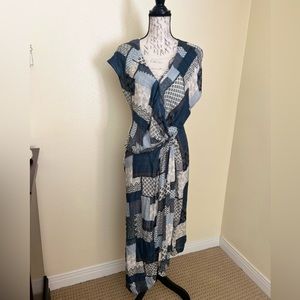 DRESS FORUM patchwork  boho blue dress size Medium with slit